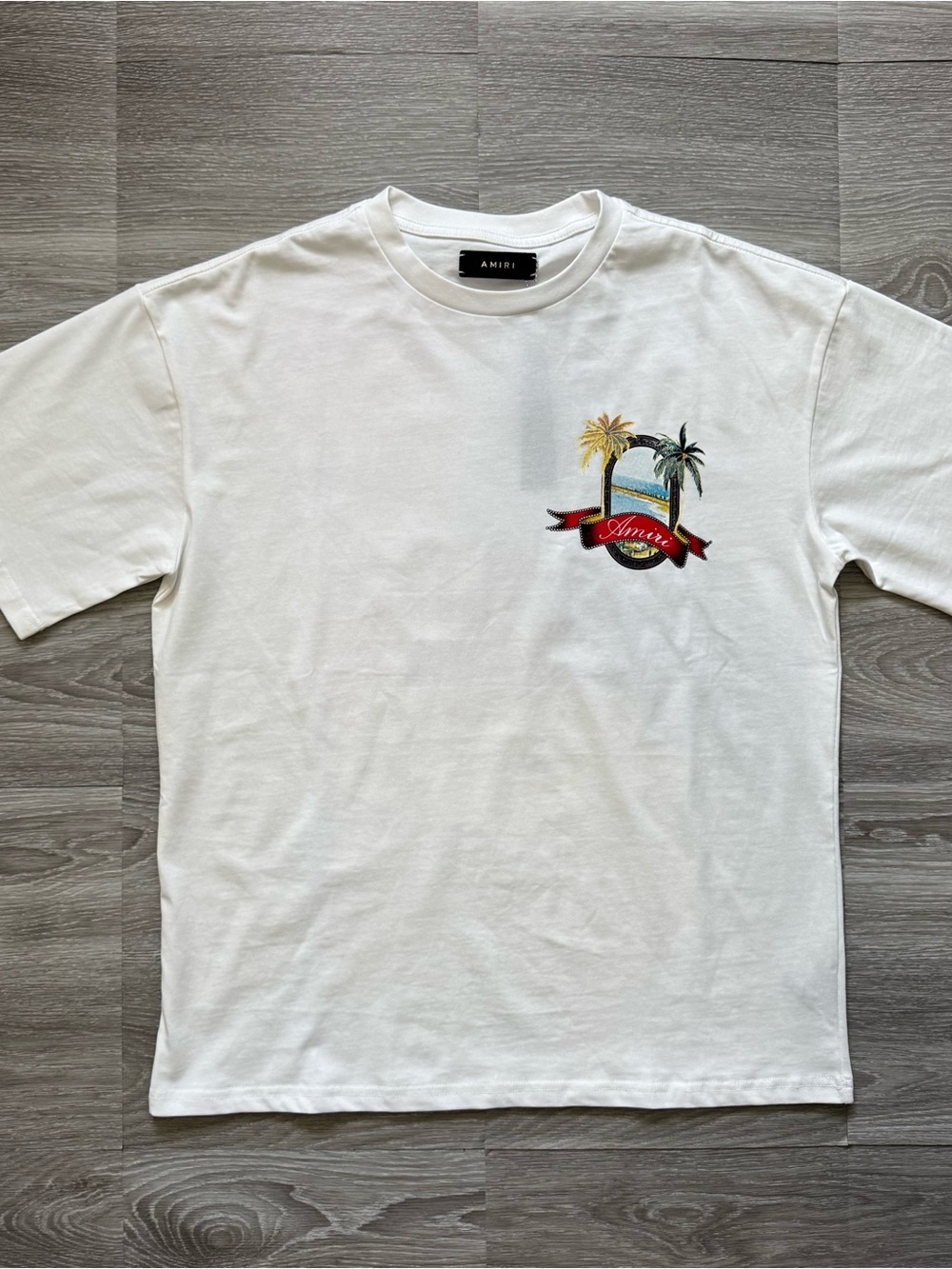 Amiri White Graphic T-Shirt Palm Tree Logo Men's Size Large